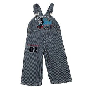 Vintage Y2K Boys Thomas The Train Pinstripe Overalls Denim Jeans Embroidered 18M